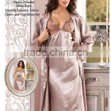 Ladies Sexy Transparent Gown and Nightdress Set Turkish Lingerie