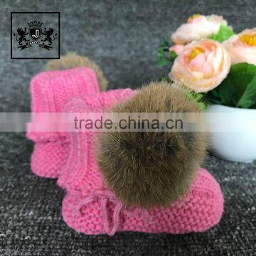 Good Quality Dress Shoes Plush Baby Booties With Rabbit Fur Ball