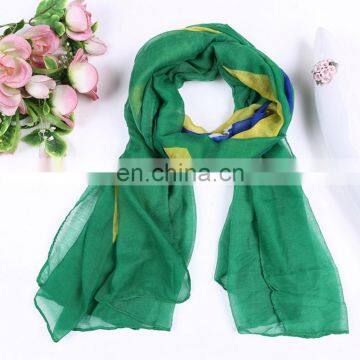 Fashion Wholesale Customize Design Women's Voile Brazil Flag Print Scarf