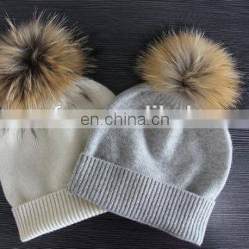 China factory supply cashmere beanie hat with pom pom