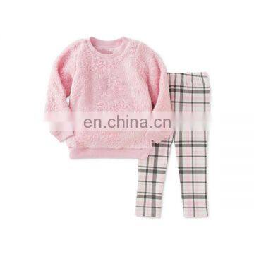 Wholesale Children New Baby Girls' Faux Fur Sweatshirt & Plaid Leggings Set Clothing