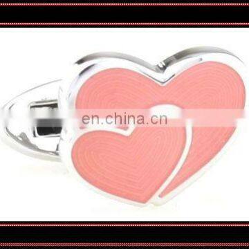 Lovers heart pink enamel quality gift cufflinks