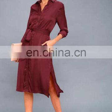 2017 New Design Slim Fit Long Sleeve Midi Shirt Dress photo-3