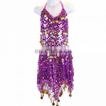 8 Colors Girls Kids Belly Dance Costume Sparkly Circle Sequin Coins Top & Skirt photo-4