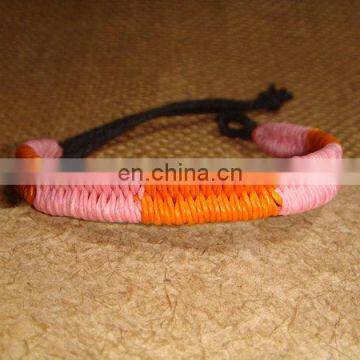 Orange Mixed Light Pink Waxed Cotton Bracelet