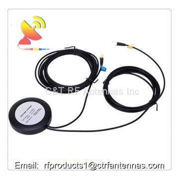 Active GSM + GPS Antenna round shape waterproof housing SMA male connector and RG 174 cable