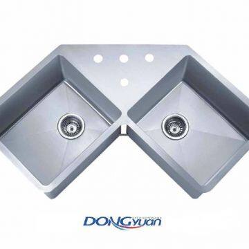 304 stainless steel double bowls handmade corner sink(HA334)