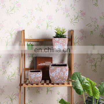 Nordic modern custom pink flower pattern vintage ceramic cheap large square flower pots for home decoration