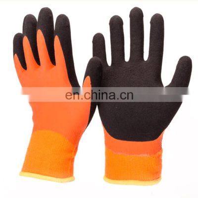 Thermo Plus Latex Double Dipped Gloves,13G Brushed Piled Acrylic Liner Winter Gloves,Thermal Grip Work Gloves