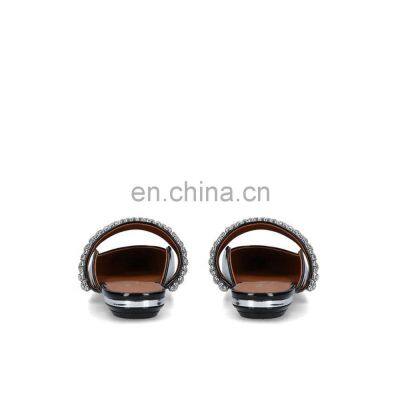 Black Latest Fancy Flats Women Rhinestones Attractive Color Design Ladies Flat Patent Leather Handmade Sandals Shoes photo-3