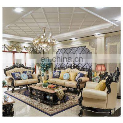 European Style Classical Design Antique  Living Room Sofas Genuine Leather  sofa set furniture