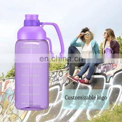 BPA free plastic gym plastic water bottles sports gym tumbler leakproof bpa free with time marker straw handgrip