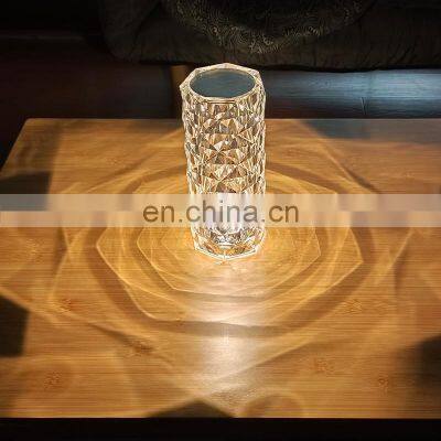 New Drop Shipping Cylindrical Home Bedroom Rose Projection Acrylic Led Crystal Table Lamp Crystal Decorative