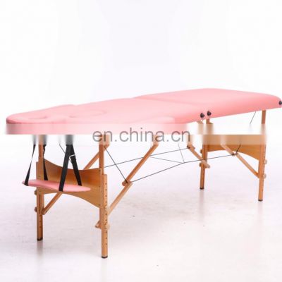 Pink Wooden portable oil treatment table Adjustable tables de massage pliante pregnancy folding table massage facial Spa bed