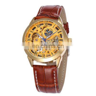 SHENHUA 9261 Leather Band Automatic Clock Mens Luxury Mechanical Skeleton Watch Montre Homme