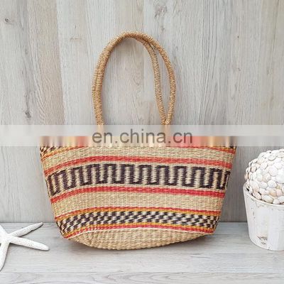 Straw Seagrass HandBag, Vintage wicker Beach Bag with lining Wholesale in Bulk Vietnam Supplier