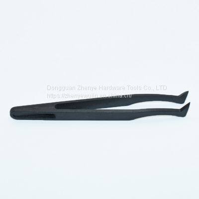 Tweezers Industrial Flat Head Carbon Fiber Plastic Anti-static Elbow Black Plastic Round Head Pointed Tweezers Flat Head 93306