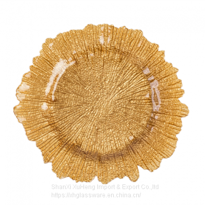 Wholesale Wedding Reef Glass Gold Charger Plates