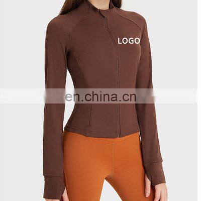 Wholesale Thumb Hole Mesh Stitching Slim Fit Yoga Jacket Women Long Sleeve Full-Zip Gym Fitness Wear Stand-up Collar Clothing