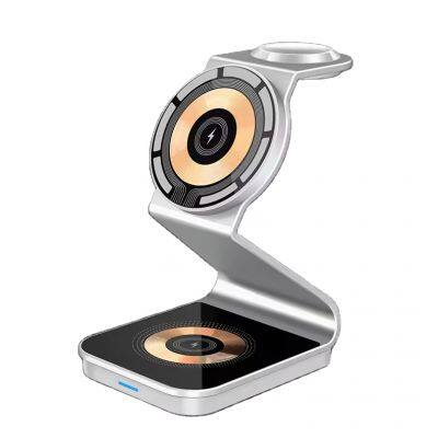 Multifunction 5W-15W Quick Magnetic 3-in-1 Phone Wireless charger aluminium alloy for smart watch and TWS