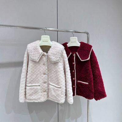 Pure Wool Short Jacket with Peter Pan Collar, Chic and Elegant Women's Top for Autumn/Winter New Arrival