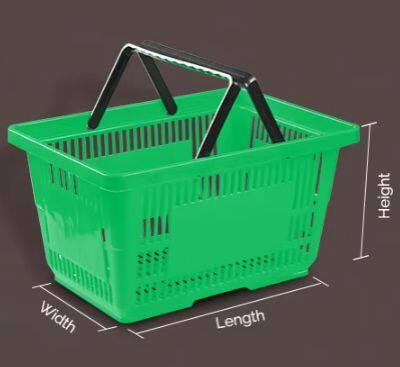30L Supermarket Plastic Shopping Basket With Metal Handles, Wire Handles Supermarket Shopping Baskets photo-2