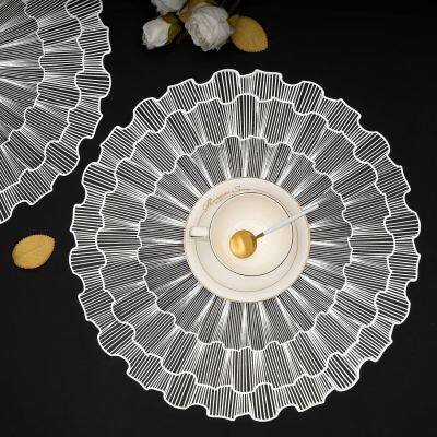 Metallic Placemats Set of 6 Gold Leaf Round Placemats Non-Slip Wipeable Table Mats for Dinner,Party,Wedding Accent Centerpiece photo-5