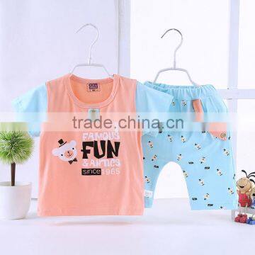 2016 fashion design cartoon children clothes set kids wear baby printing shirt pant set