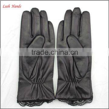 Ladies Wholesale Winter Leather Hand Gloves Black With Lace photo-3