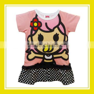 2016 Fashion Products Bros Baby Rinne Short Sleeve Black White Dotted Pink Cotton Dress