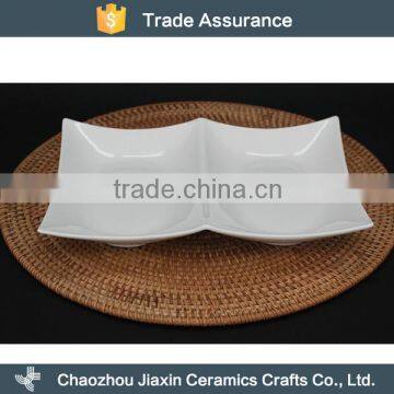 Wholesale Double Squre Shape White Dinner Ceramic Snack Plate