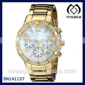 Women's Quartz Movement Sporty Gold-Tone Crystal Chronograph Watch