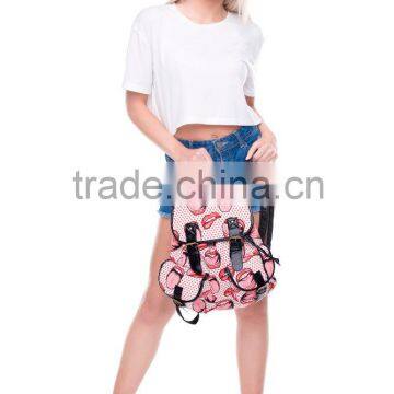 2016 3d Printed Lips Dot Tongue Vintage Canvas Rucksacks Cute School Satchel Rucksack Backpack Campus Bag photo-5