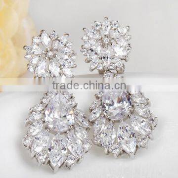 Clear Cubic Zircon Bridal Heavy Chandelier Earrings With AAA Cubic Zircon and Platinum Plating photo-4