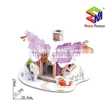 Christmas snow pink house 3D Paper Cardboard Jigsaw Puzzle