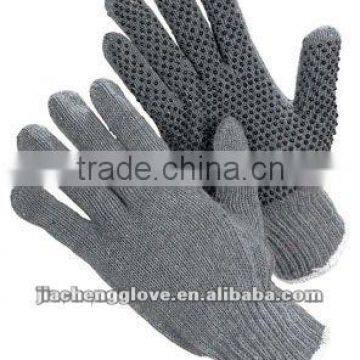 JS808/B--- Grey Cotton String Knit Glove, Knitting Glove, PVC dotted Glove, Cotton Working Glove