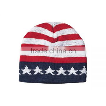 Wholesale Sport Acrylic Flag Design Knitted Beanie