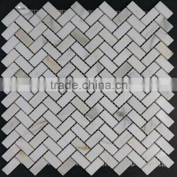 Herringbone white marble mosaic sheet