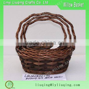 Dark brown color willow fruit storage basket with handle