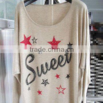 Printing sweet starts and hot drilling technology of women sweater 9963#