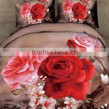 3D rose 100%cotton reactive printed bedding sets 4 pcs twin size