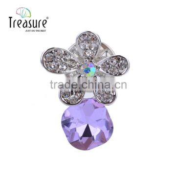 Christmas present purple glass stone flower shape rhinestone brooch jewelry