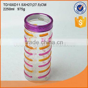 Popular glass storage jar with screw lid & colored stripes
