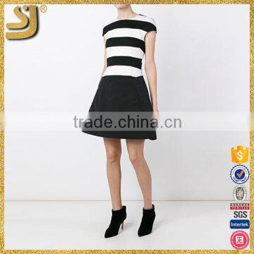 2016 simple fashion women a-line style stripes cap sleeve dress