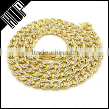 Mens Iced Out Crystal Stone Cuban Link Chain Necklace