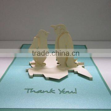 3d pop up greeting Thank you Penguins card