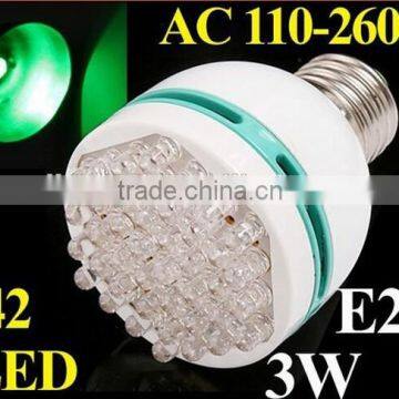 3W Energy Saving E27 LED lamp 42 pcs LED Bulb Light with blue/green/yellow light color choice led lighting