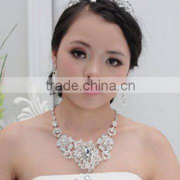 Silver Alloy Rhinestone Earrings Crystal Pendant Necklace Bridal Jewelry Set photo-5