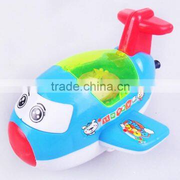 Newest plastic toy airplane pull string toys with light and snow