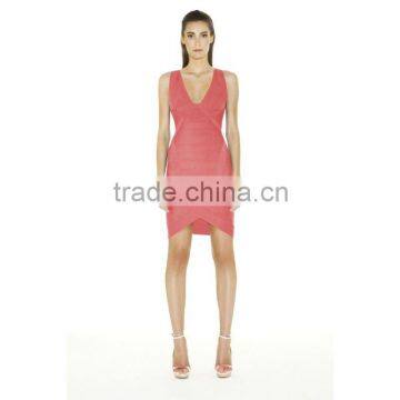 2016 New arrival sleeveless V neck bandage dresses for girl